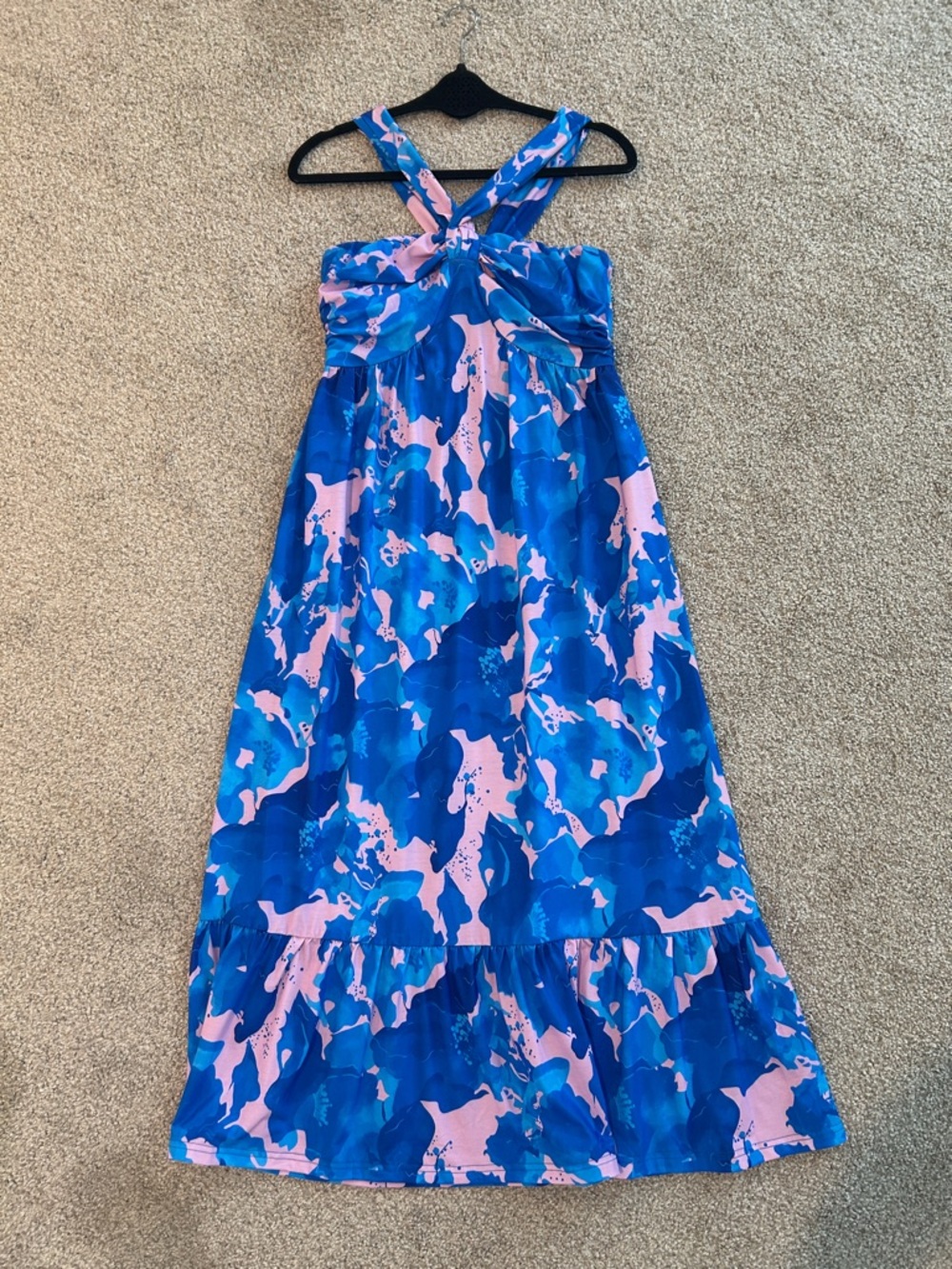 Grace Karin Blue and Pink Floral Print Maxi Dress